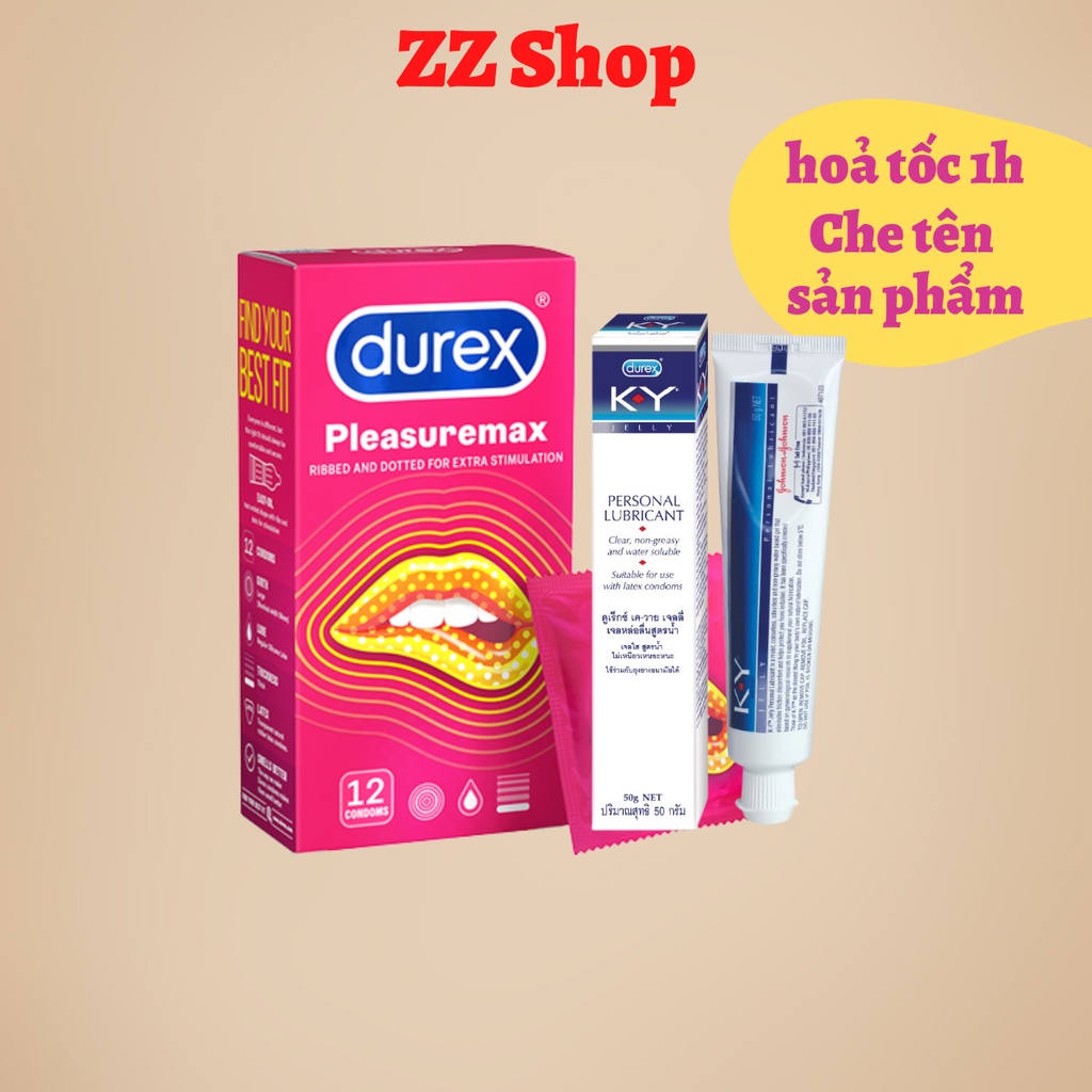 Bộ 2 Bao cao su gân gai Durex Pleasuremax ( 12 bao ) &amp; Gel bôi trơn Durex Ky.