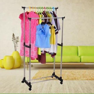 Giàn phơi quần áo 2 tầng inox thông minh có bánh xe