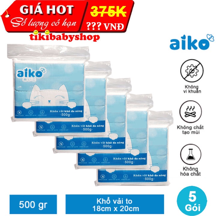 COMBO 5 GÓI KHĂN VẢI KHÔ ĐA NĂNG AIKO X GÓI TO 500G