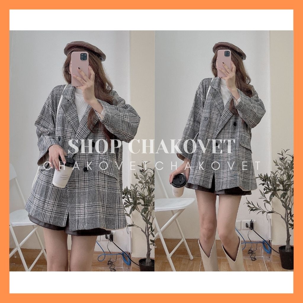 Áo blazer dạ kẻ nữ 2 lớp AD8122, kiểu áo vest khoác ngoài 4 cúc form rộng túi nắp đẹp sang chảnh style hàn quốc | BigBuy360 - bigbuy360.vn