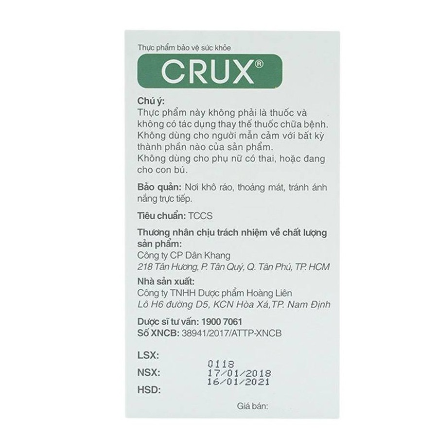 Crux – Viên uống hỗ trợ điều trị viêm khớp (Hộp 20 viên)