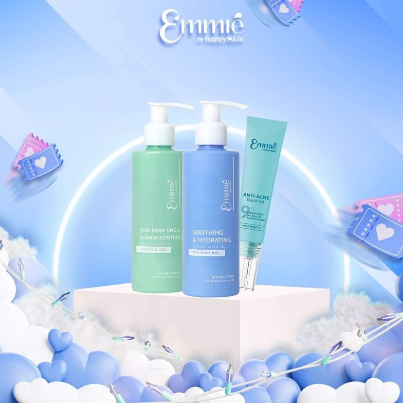 Combo Gel Rửa Mặt Sữa Rửa Mặt 2% BHA/ B5+ Gel Chấm Mụn Rau Má HA Emmie Emmié By Happy Skin