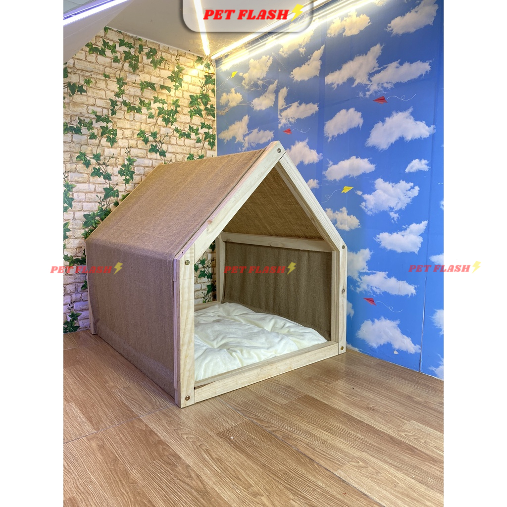 Nhà cho chó bằng gỗ bọc vải XINH XẮN phong cách hiện đại kích thước lớn