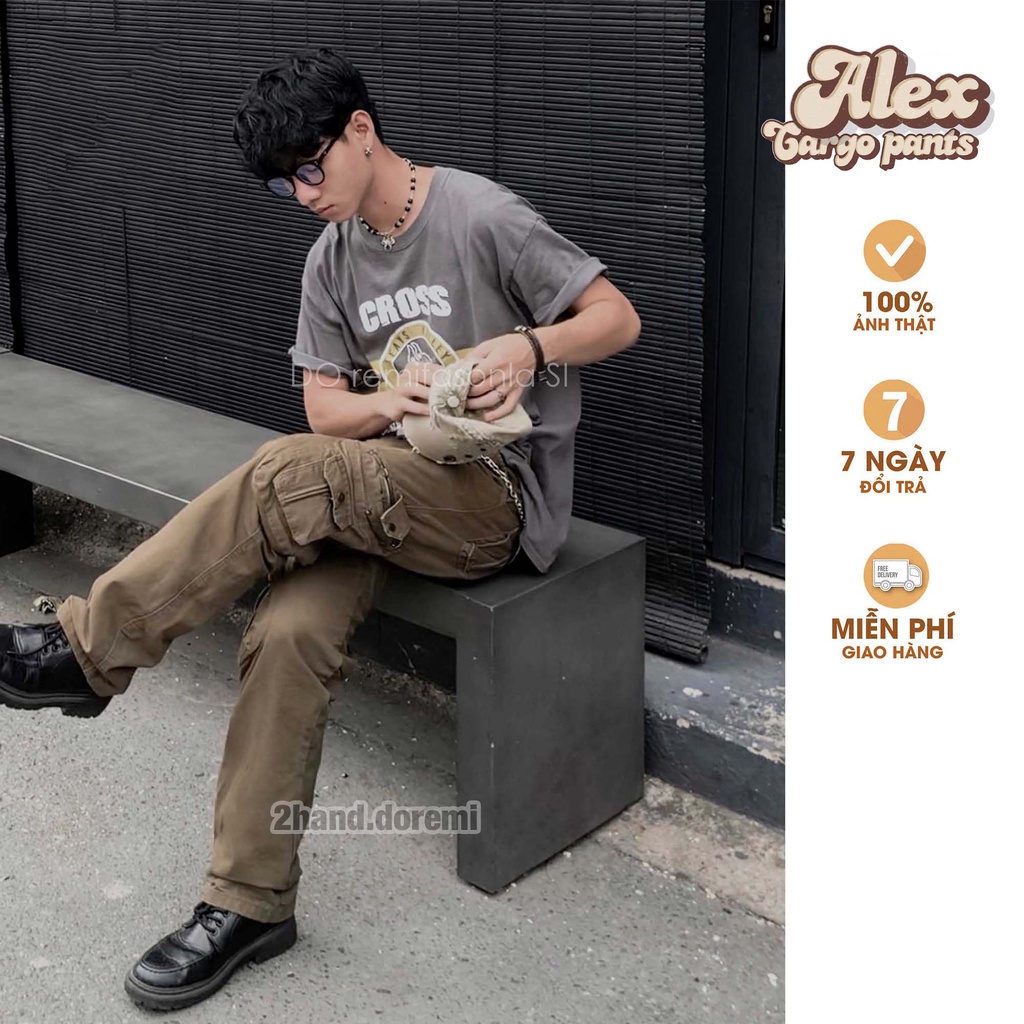 Quần Kaki Túi Hộp Nam Nữ Alex Retro Ống Suông Rộng Chất Vải Dày Dặn Phong Cách Đường Phố