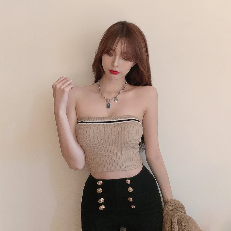 Cocory vn Áo ống croptop dệt kim phong cách mùa hè thời trang quyến rũ cho nữ