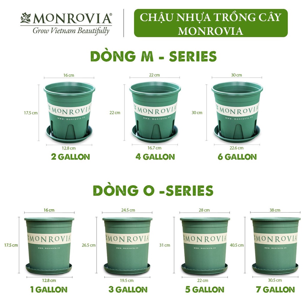 Combo 5 Chậu trồng cây MONROVIA 1 Gallon, kèm đĩa lót, cây cảnh mini, trồng rau, hoa, để bàn, treo ban công, nhập khẩu