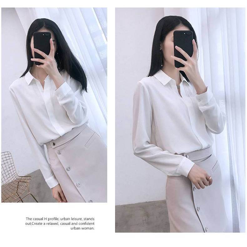 Áo Sơ Mi Nữ Vải Voan Tay Dài Dáng Rộng Phong Cách Hàn Quốc Thời Trang