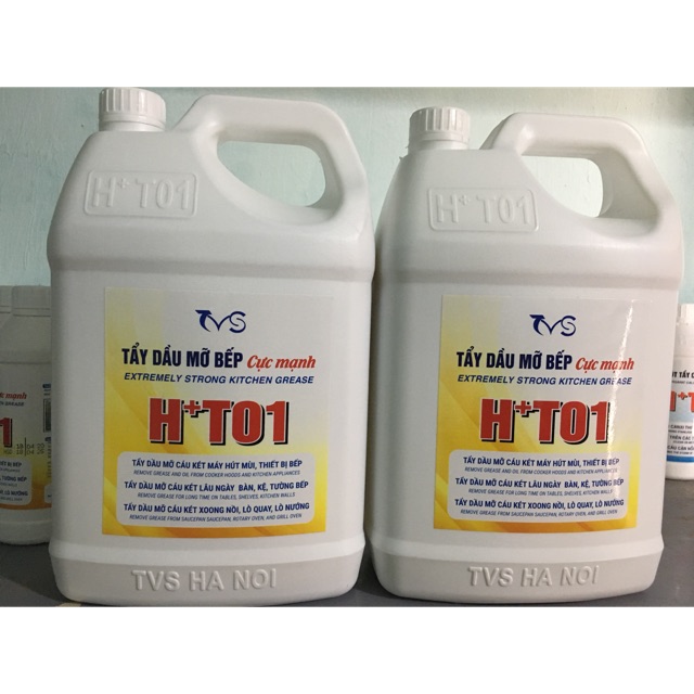 Tẩy dầu mỡ bếp lâu năm Ht01 can 5lit, tẩy dầu mỡ bếp ăn, hút mùi, cáu két xoong nồi lâu ngày, dùng cho bếp công nghiệp