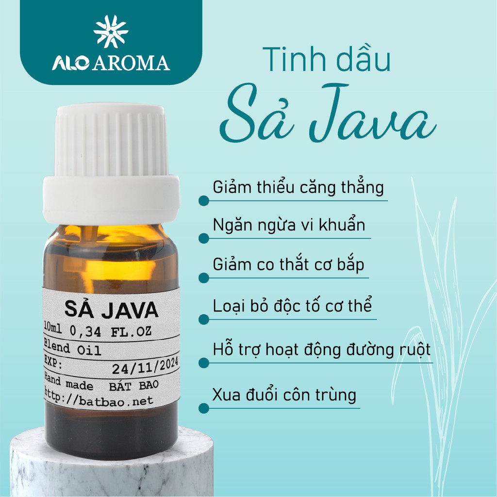 Tinh Dầu Sả Java Thiên Nhiên giảm stress, đuổi côn trùng Citronella Essential Oil AloAroma