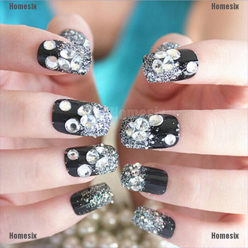 [UHMSI] 24 Pcs Black Acrylic Fake Finger Nails Full Cover Fake False Nail Art Tips Diy RBD