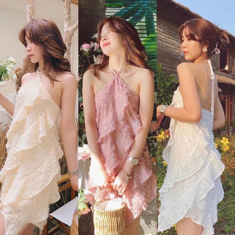 Đầm Lông Tầng Bèo Cổ Yếm Đủ Màu