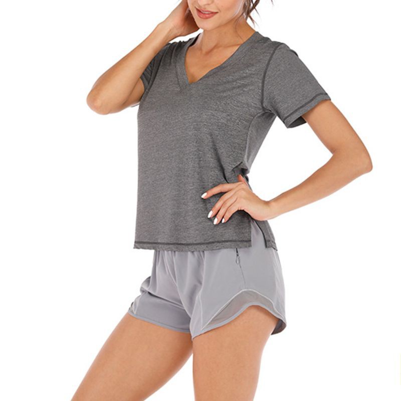 HAN  Women Open Back Yoga Blouse Top Shirts Short Sleeve Sport Fitness T Shirt  Tie Back Tops Gym Workout