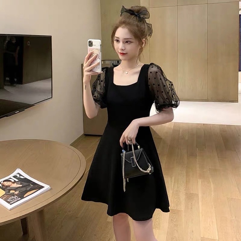 MS116 Váy đầm xoè chiết eo tay phối voan xinh xắn