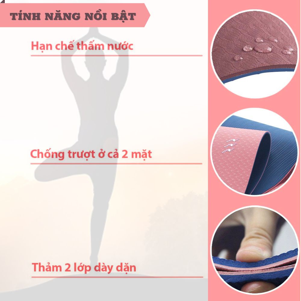 Thảm Yoga Tập Gym Định Tuyến 2 lớp 6 - 8mm cao cấp, gấp gọn, du lịch tiện lợi 88324