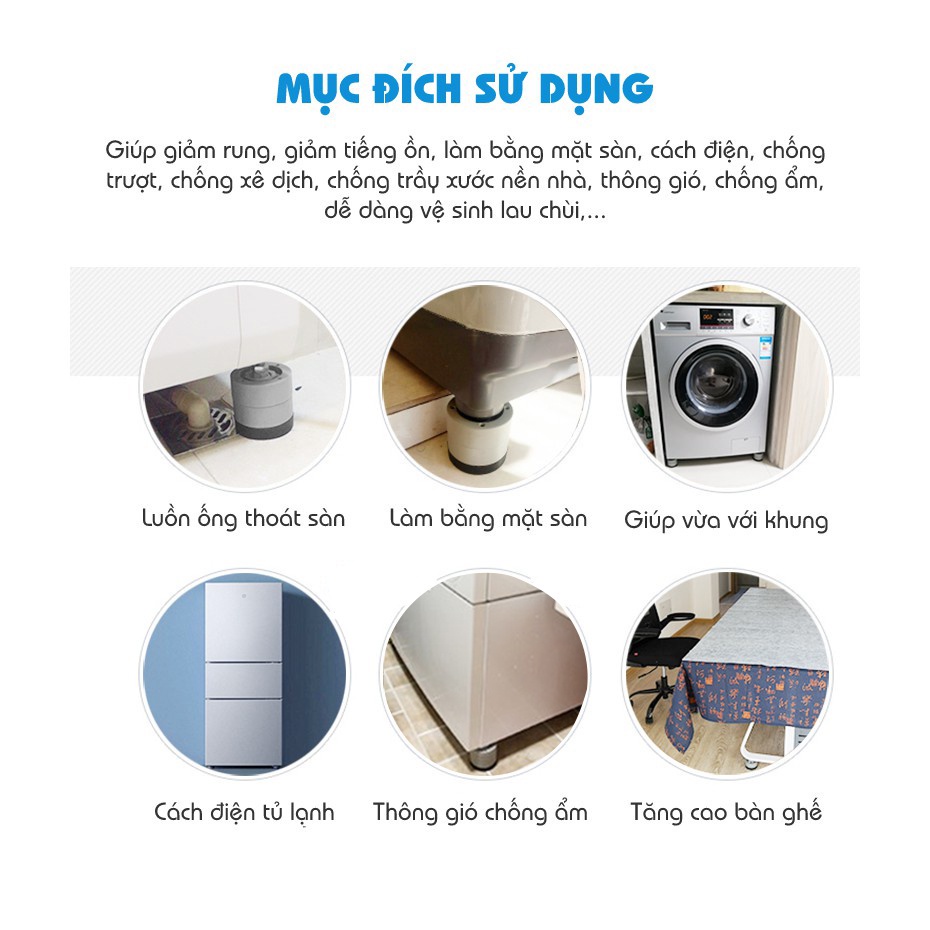 Bộ 4 miếng đệm cao su chống rung máy giặt Proki mẫu mới 2022, Đế chống rung lắc máy giặt , tủ lạnh làm giảm tiếng ồn