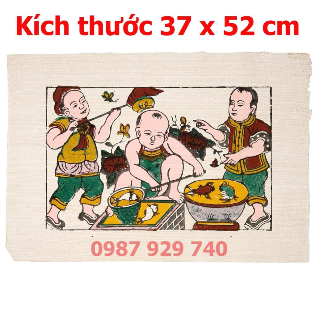 [Tranh Đông Hồ] Bức Cá Chậu - không khung tranh, Dong Ho folk paintings Viet Nam national cultural heritage