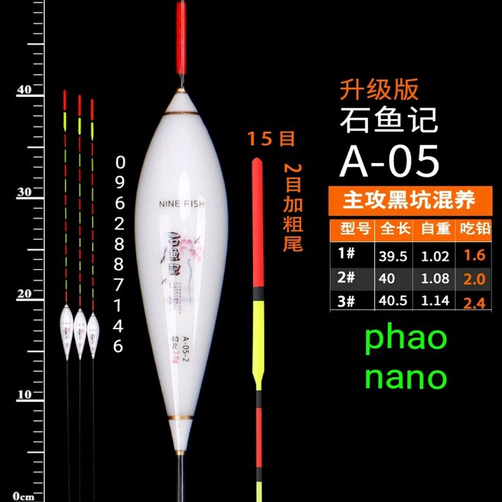 phao câu đài nano có thông số tải chì câu cá