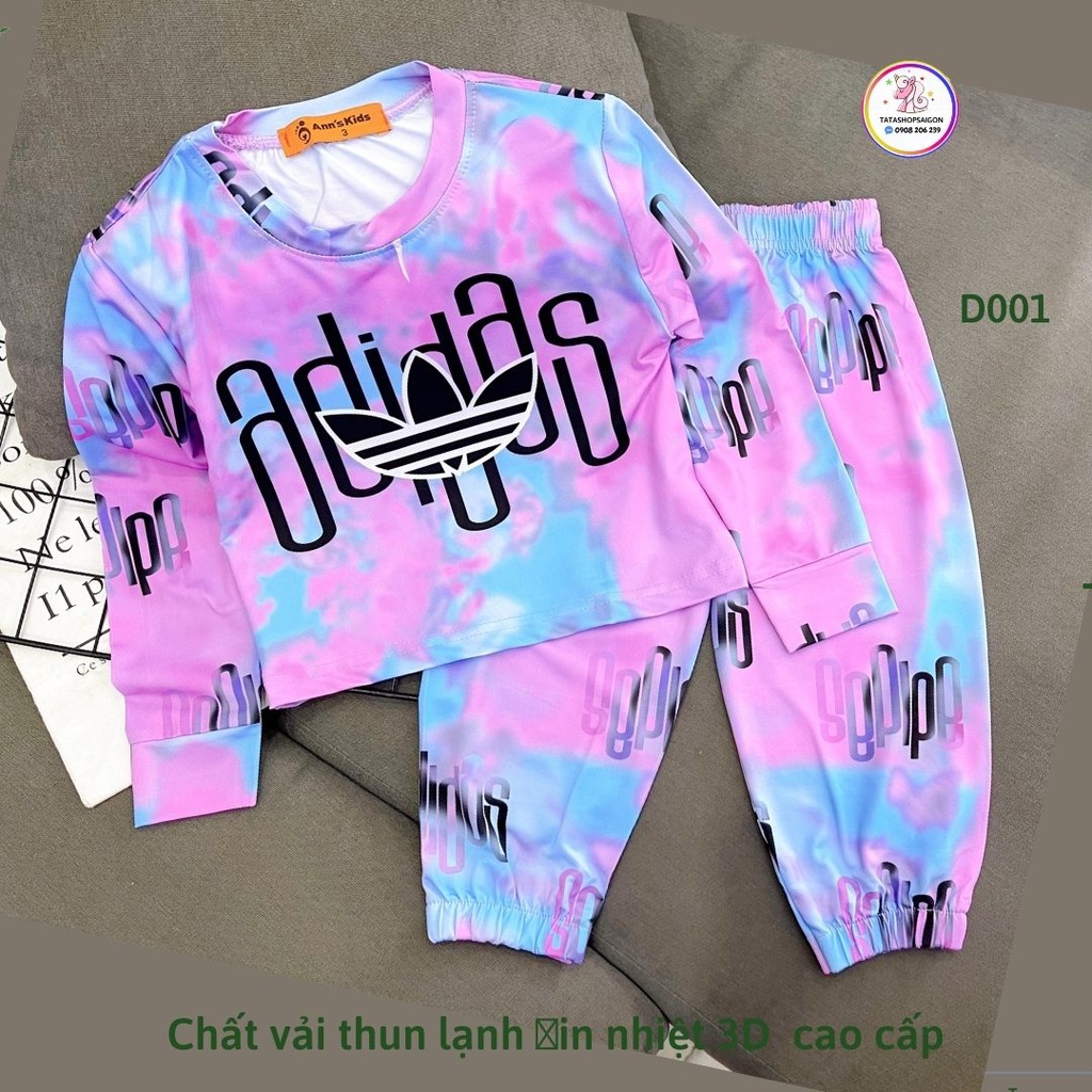 [25 50kg] Đồ bộ dài tay cho bé gái size đại thun lạnh in 3D loại 1 cao cấp D186