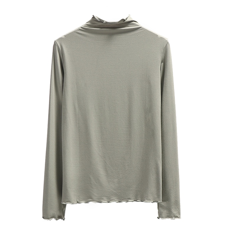 Áo Thun Tay Dài Cổ Cao Màu Trơn Phong Cách Mới Mùa Thu Cho Nữ