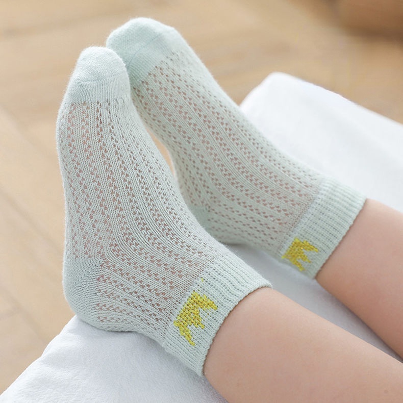 Set 5 Đôi Tất Lưới Siêu Mỏng Thoáng Khí In Hình Vương Miện Dễ Thương Cho Bé 3-8 Tuổi