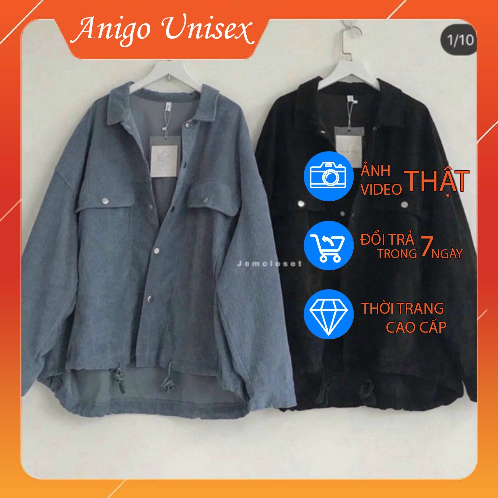 Áo khoác kaki nam nữ kiểu sơ mi, áo khoác nhẹ nam nữ vải nhung gân cao cấp ANIGO UNISEX