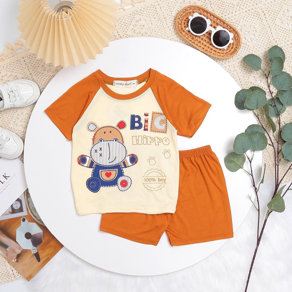 Bộ cộc tay minkymom thun lạnh cho bé trai bé gái Vải thun lạnh Size 130-170cm cho bé Unibaby CRLGN