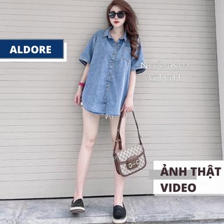 Áo sơ mi jean nữ chất liệu jean giấy dáng rộng phong cách Ullzzang dài 65cm SMBD1