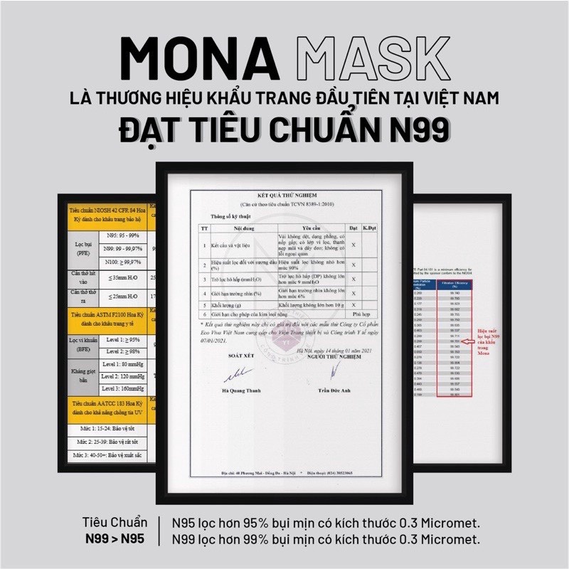 Khẩu Trang Bảo Hộ Mona Mask Tiêu Chuẩn N99 Ngăn Đến 99% Hạt Bụi Siêu Mịn Có Kích Thước Từ 0,3 Mircromet