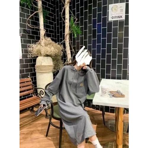 Đầm hoodie tay dài dáng rộng phong cách thu đông thời trang dễ thương cho nữ