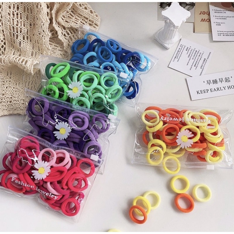 túi 20 thun buộc tóc có dãn sợi nhỏ cho bé gái