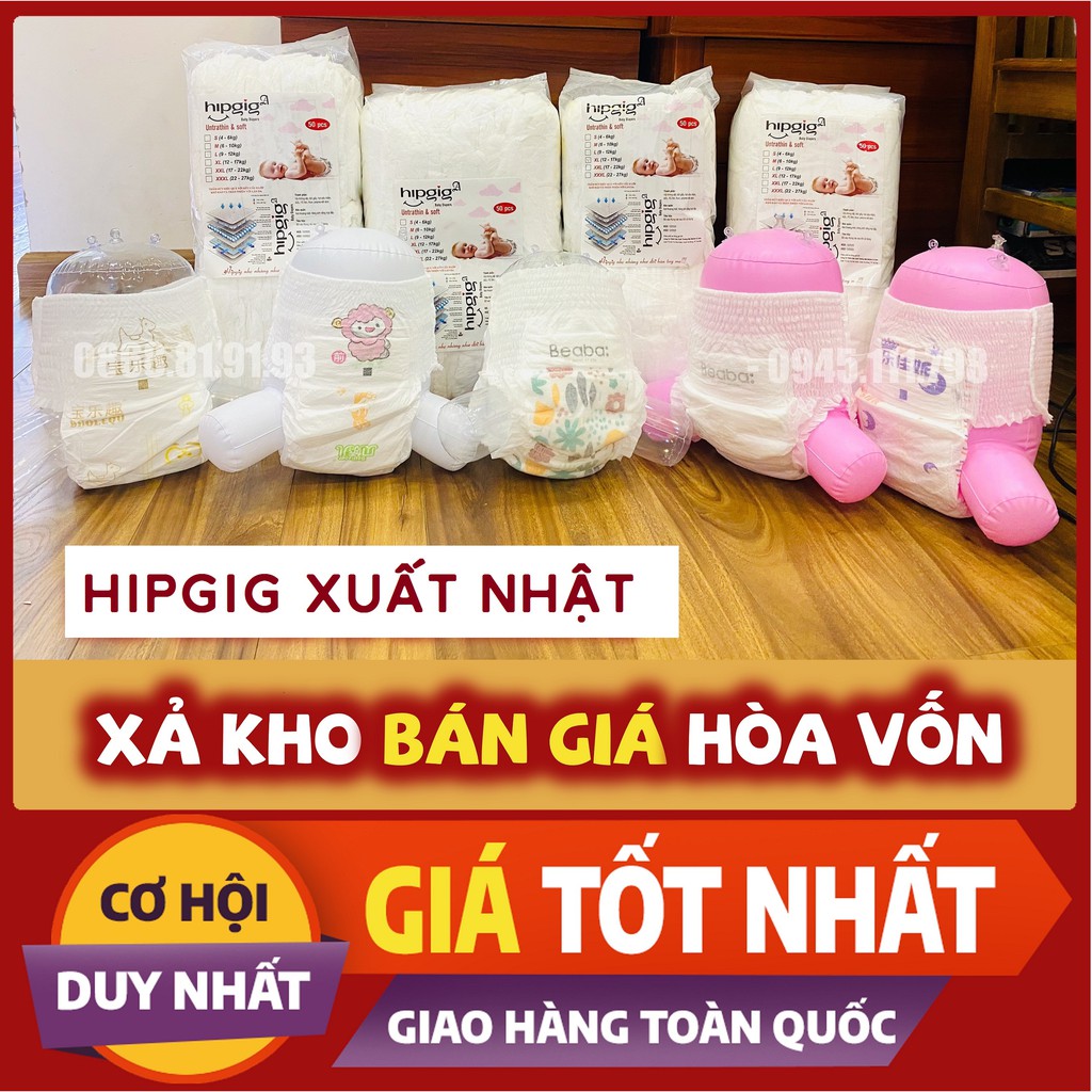 [Có Video] Hipgig A xuất Nhật, Bịch 50 miếng, tã quần size M/L/XL/XXL/XXXL