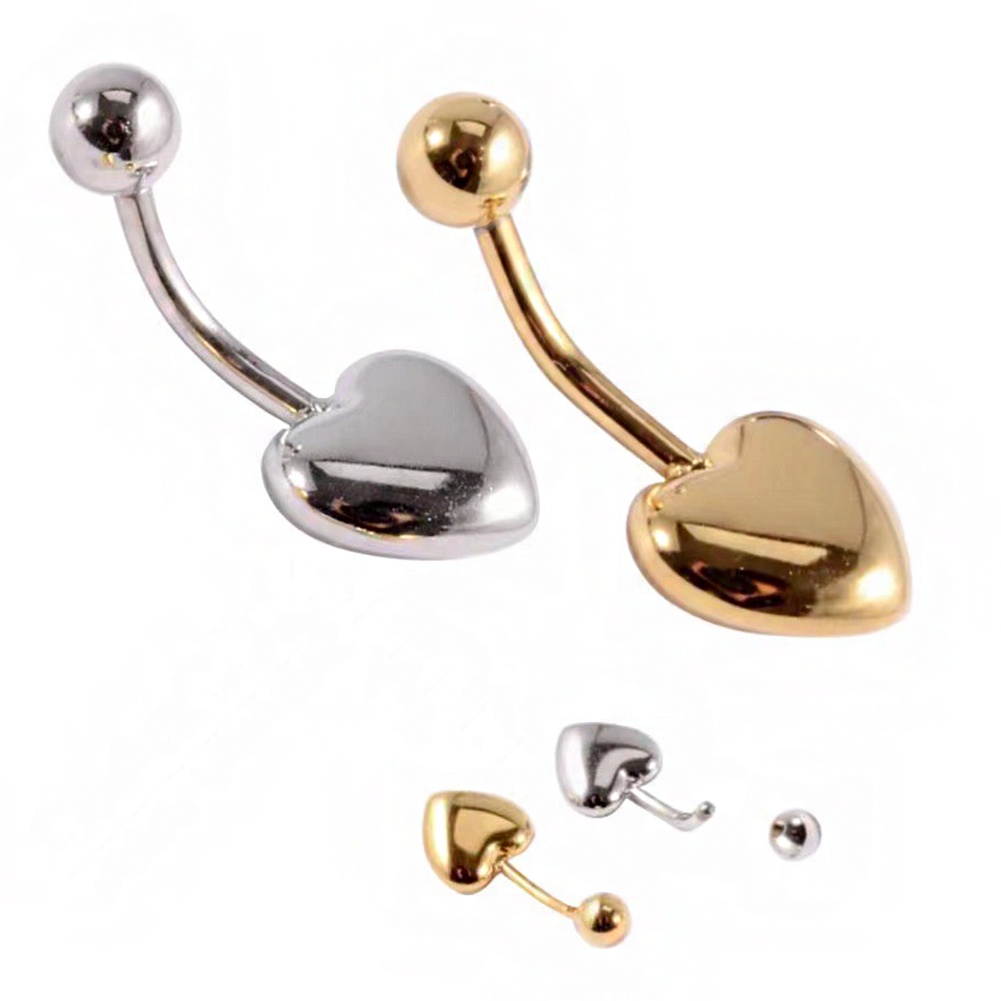 Khuyên Rốn Hình Trái Tim Màu Trơn Bằng Thép Không Gỉ Thời Trang
