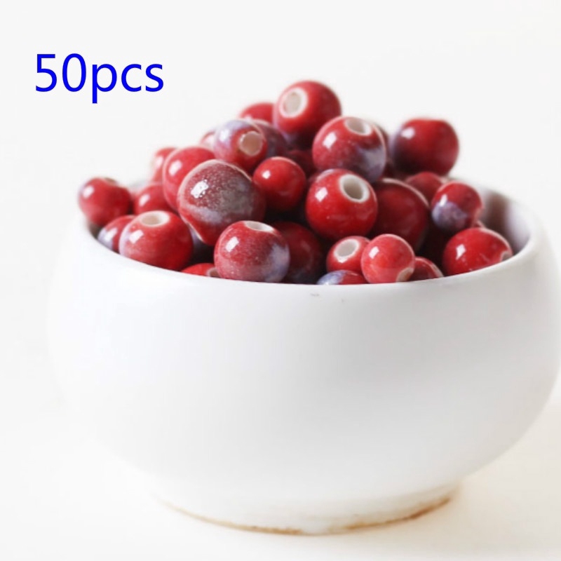 Set 50 hạt cườm gốm đỏ tròn làm trang sức DIY 6/8/10mm