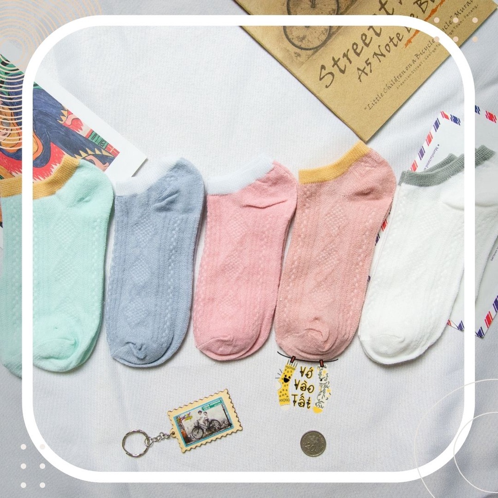 5 đôi vớ/tất nữ cổ ngắn họa tiết gân