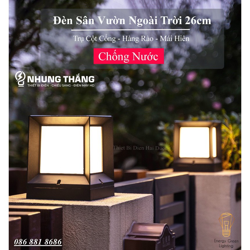 Đèn Sân Vườn Ngoài Trời LT-049 - Trụ Cổng Cột Đèn Hàng Rào Mái Hiên Chống Nước Cao Cấp Decor Vintage - Size 26cm