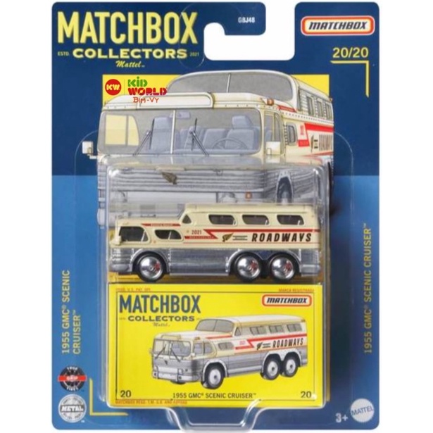 Xe mô hình Matchbox Collectors Series 1955 GMC Scenic Cruiser GRK35, bánh cao su.