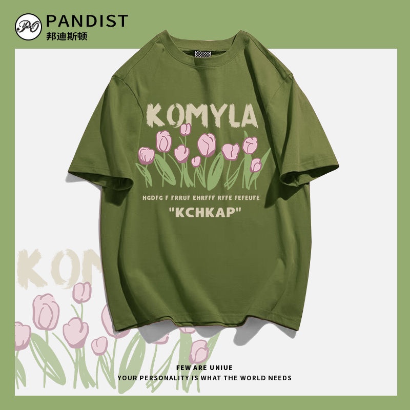 Áo Thun cotton Tay Ngắn Dáng Rộng In Hình Hoa tulip Hoạt Hình Thời Trang Mùa Hè Phong Cách Hàn Quốc Cho Nữ