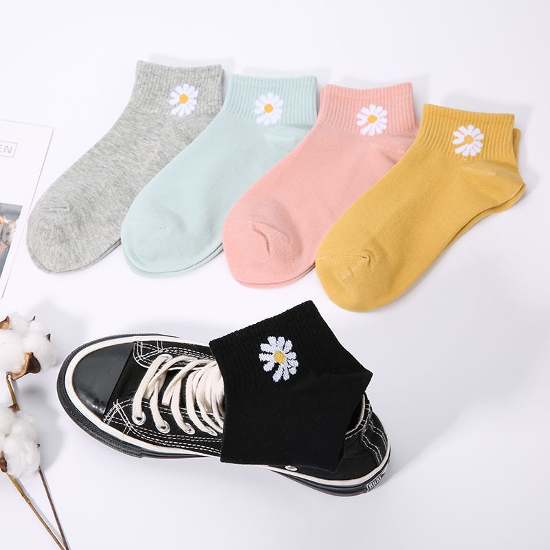 Combo 10 Đôi Tát Vớ Cổ Ngắn Hoa Cúc Nhiều Màu