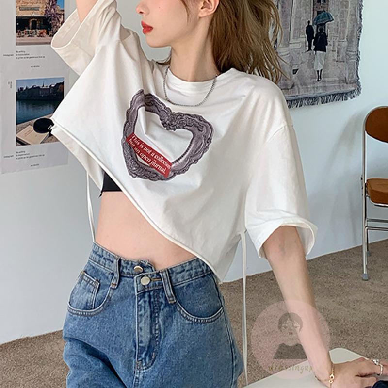 Áo Thun Ngắn Tay Cổ Tròn In Họa Tiết Trái Tim Thời Trang Mùa Hè Cho Nữ
