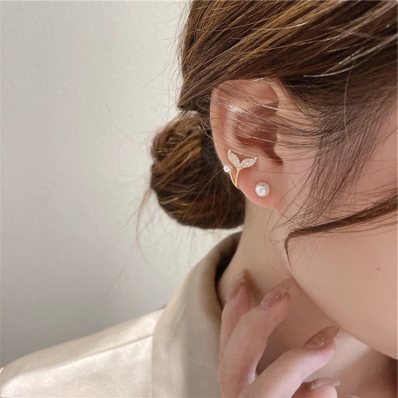 Bông tai hình đuôi cá đính ngọc phong cách Hàn quốc cho nữ, khuyên tai hình đuôi cá BT146