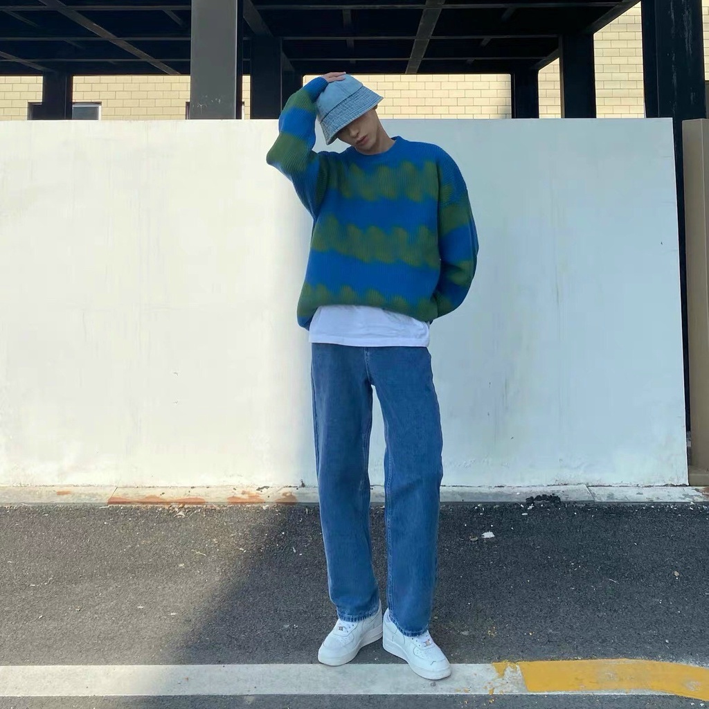 Quần Baggy Jean xanh trơn ống suông