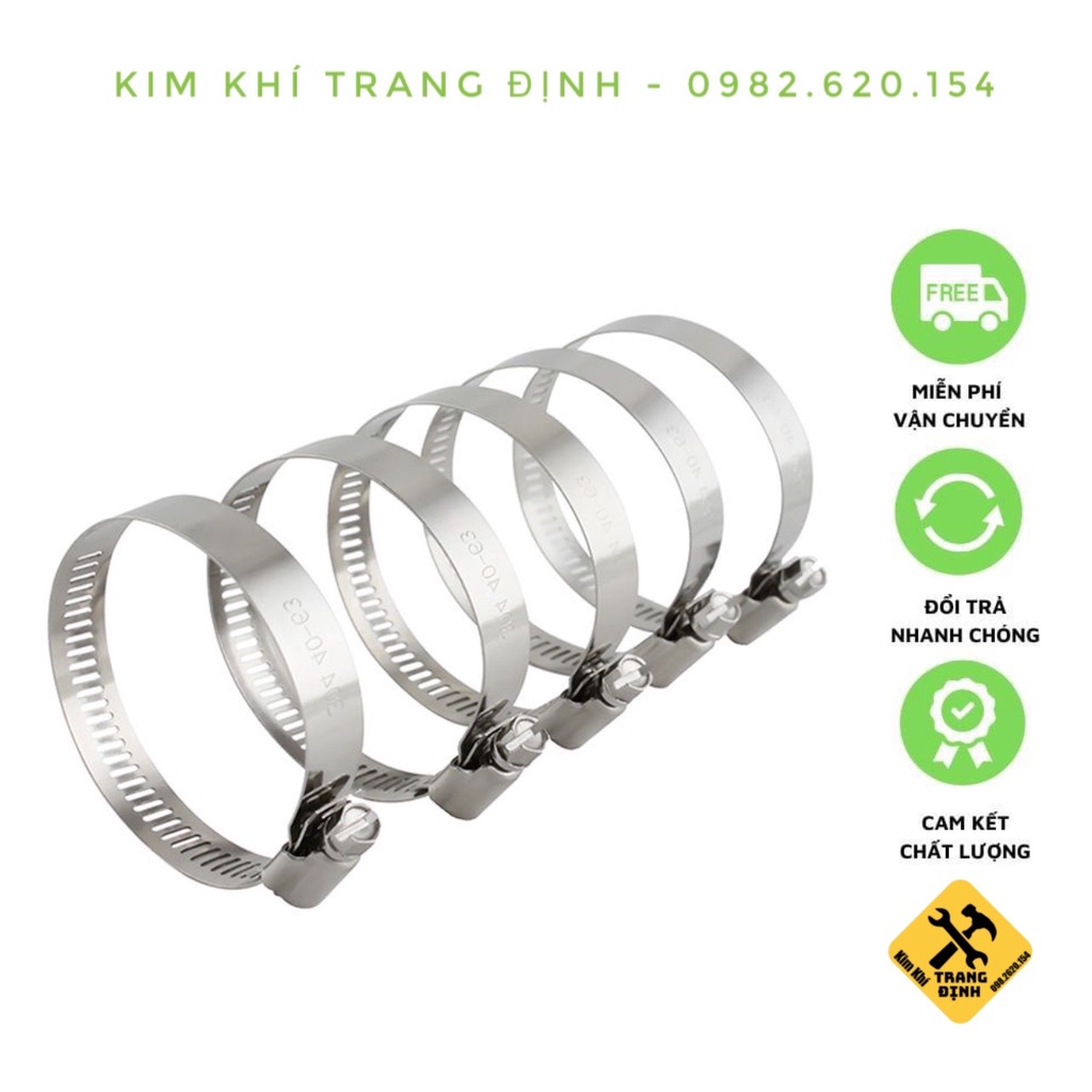 Cổ dê inox, đai xiết dây, xiết ống inox loại đẹp, dày dặn đủ kích thước 6mm-32mm