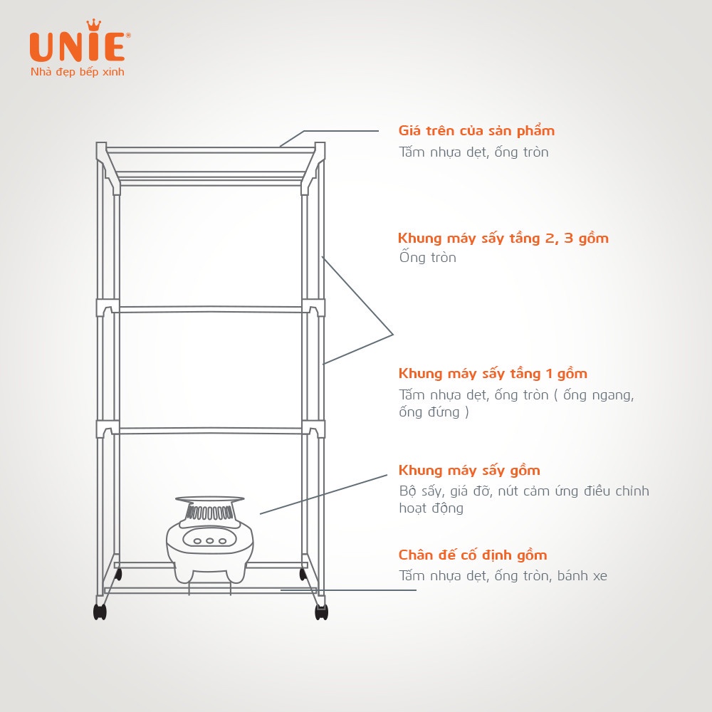 Tủ sấy quần áo UNIE UE-666 công suất 1500W - Hàng chính hãng