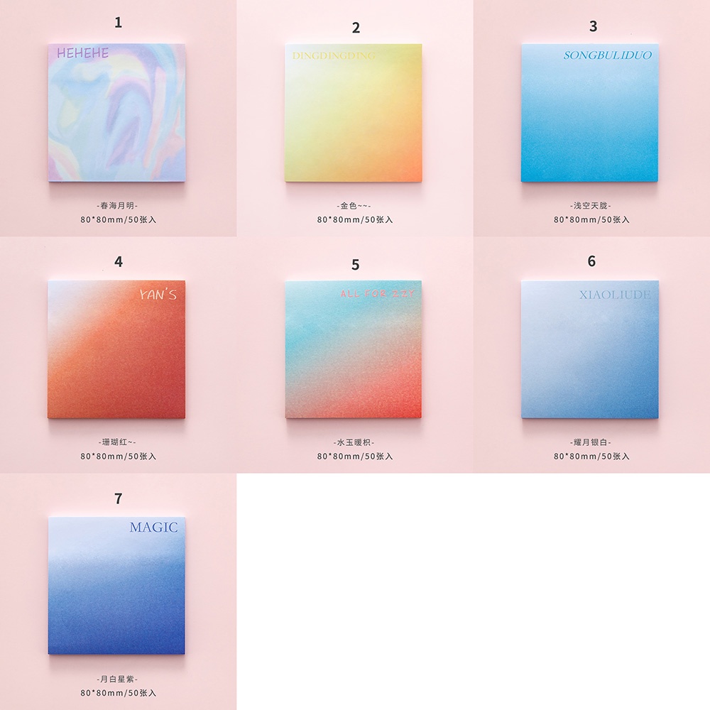 Set 50 Tờ Giấy Ghi Chú Màu Gradient Trang Trí Sổ Tay Nhật Ký Diy