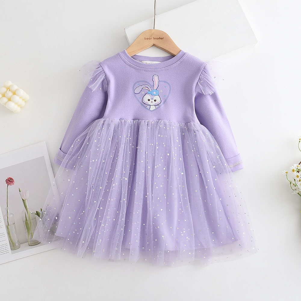 BEAR LEADER Đầm Tay Dài In Họa Tiết Động Vật Phong Cách Hàn Quốc Thời Trang Mùa Thu Mới Cho Bé Gái 2-6 Tuổi