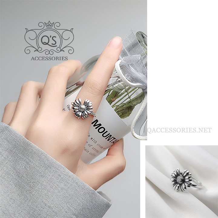 Nhẫn bạc thái hoa đen form nhỏ nhẫn nữ ngón út S925 FLORA Silver Ring QA SILVER RI220103