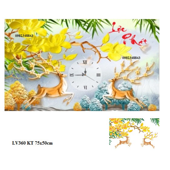Tranh đính đá đồng hồ lộc phát KT:75x50cm.Tranh gắn đá chưa đính.