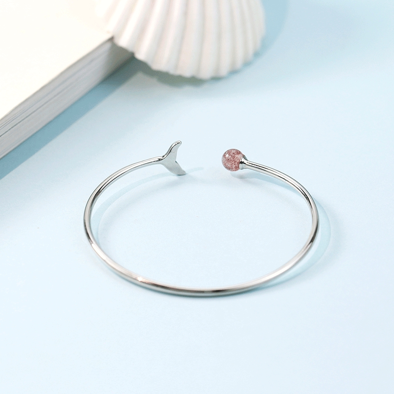 Vòng Tay Mạ Bạc 925 Hình Đuôi Cá Đính Ngọc Trai Đơn Giản Xinh Xắn