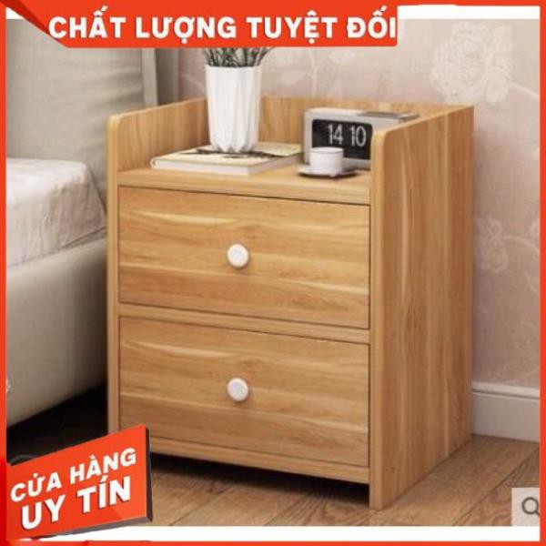 Tủ, Kệ Đầu Giường Vuông 2 Ngăn Kéo Màu Gỗ