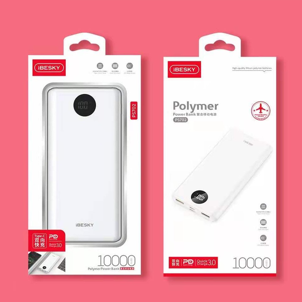 Pin Sạc Dự Phòng Ibesky PS207 10000 mAh Sạc Nhanh QC.30 18W